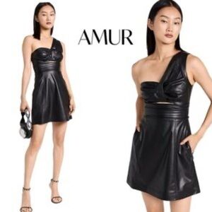 AMUR One-Shoulder Faux Leather Mini Dress Size 6
